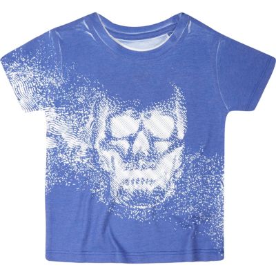 Mini boys blue skull print t-shirt